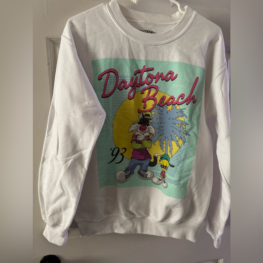 Vintage ‘93 Looney Tunes, Daytona Beach, White, Crew Neck, Sweatshirt Size Small